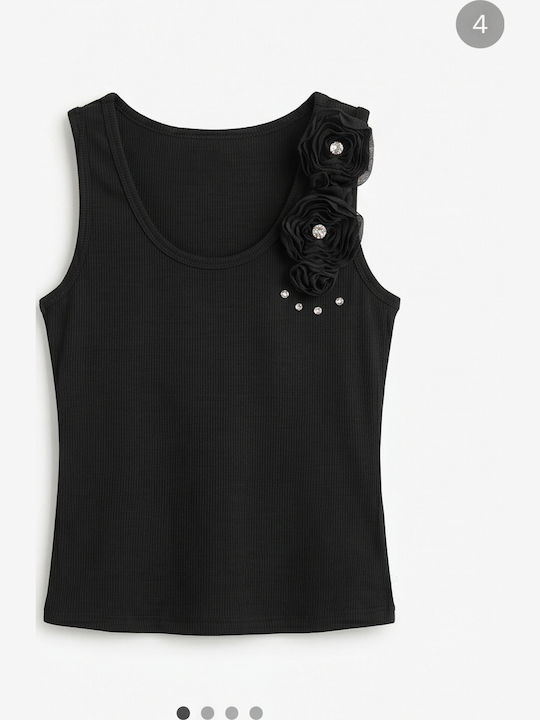Damen Bluse mit Einer Schulter Blumen Schwarze