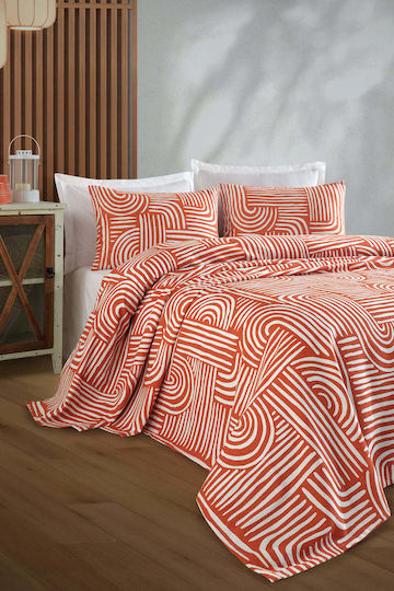 SteweHome Σετ Παπλωματοθήκη Βαμβακερή 160x230cm Μονή με Μαξιλαροθήκη Πορτοκαλί