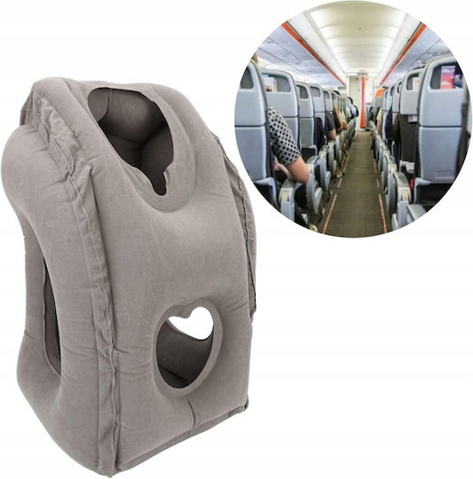 Aufblasbares Reisekopfkissen Samt mit Etui Beige