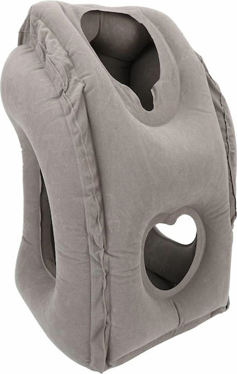 Aufblasbares Reisekopfkissen Samt mit Etui Beige