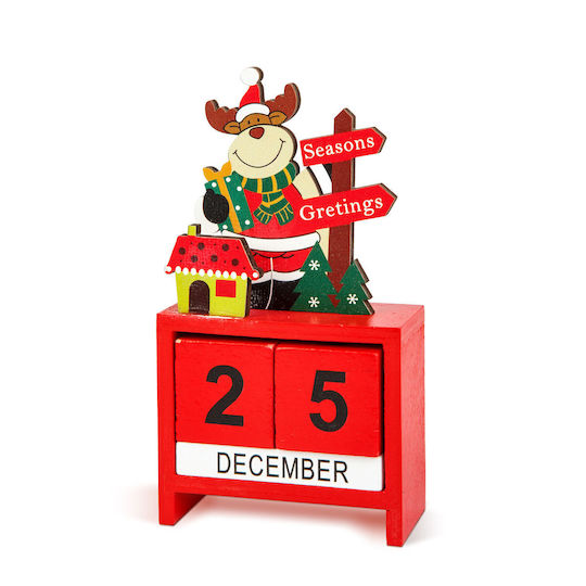 Calendar de Crăciun din lemn MDF 13.5x7x3.5 cm cu design Moș Crăciun Ren Om de zăpadă