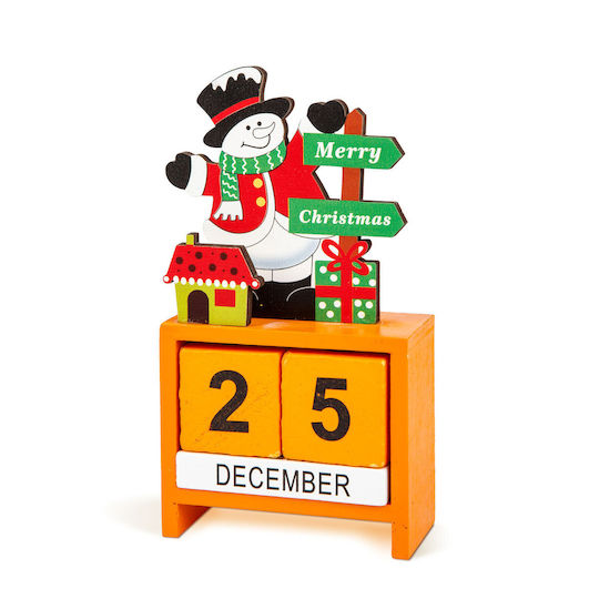 Calendar de Crăciun din lemn MDF 13.5x7x3.5 cm cu design Moș Crăciun Ren Om de zăpadă