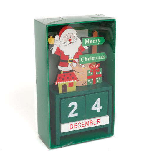 Calendar de Crăciun din lemn MDF 13.5x7x3.5 cm cu design Moș Crăciun Ren Om de zăpadă