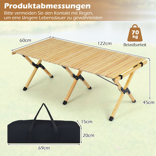 Costway Τραπέζι για Camping Πτυσσόμενο 122x60x45cm