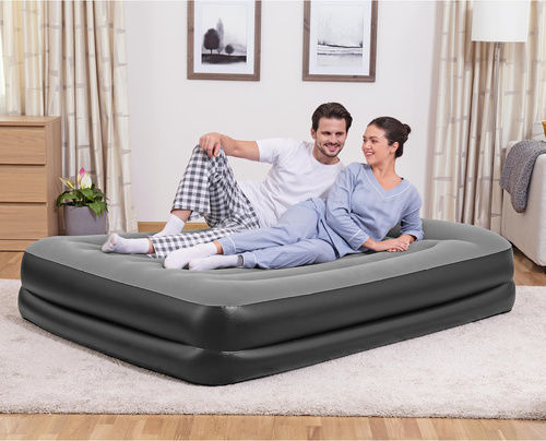 Aufblasbare Camping-Luftmatratze Doppel mit Integrierter Handpumpe 203x152x46cm Grau