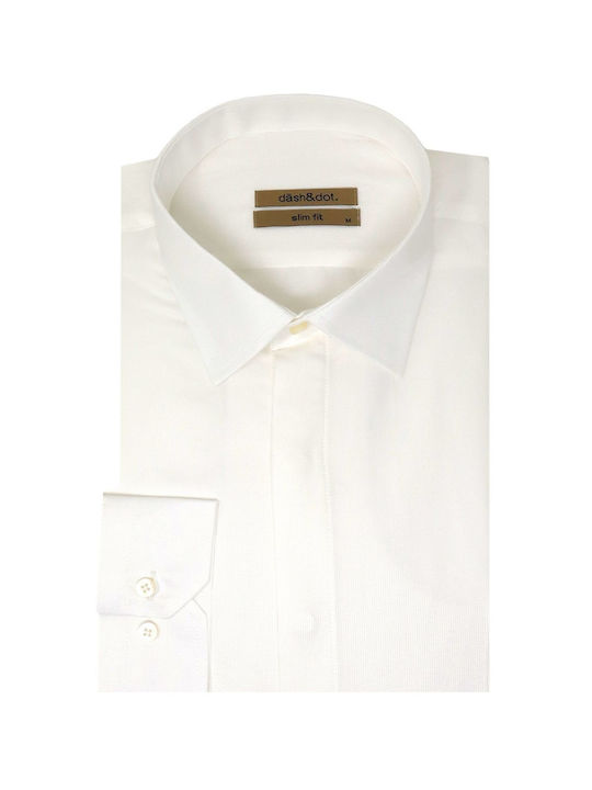 Long Sleeve Flannel Shirt in Narrow Fit Ecru