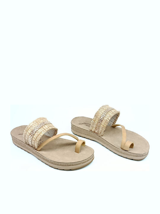 Leather Women's Flat Sandals Brown
