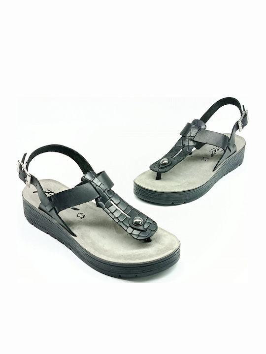 Leder Flache Sandalen für Damen Schwarz