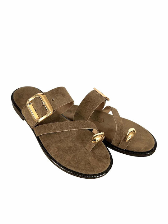 Leather Women's Flat Sandals Rose Gold