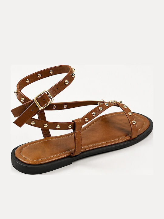 Damen Flache Sandalen Braun