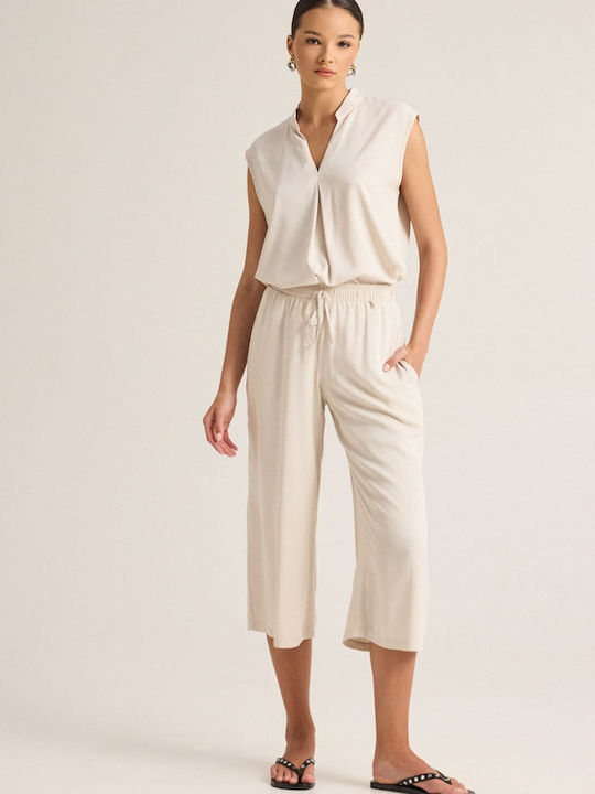 Damen Hochbund Zip-Culottes mit Gummiband Beige