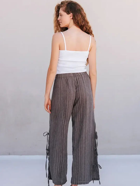 Damen Baumwoll-Set Pantaloons mit Gummiband Gestreifte Graue