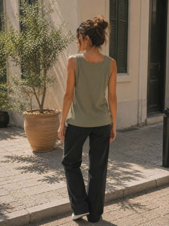 Women's Cotton Sleeveless Green Blouse