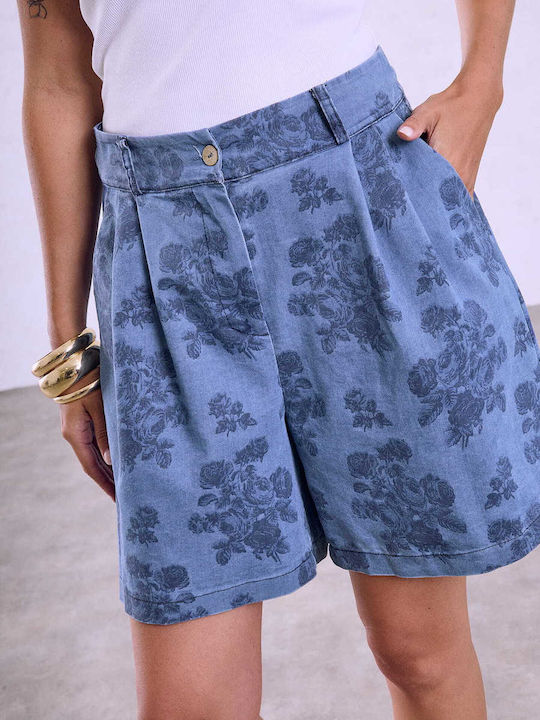 Celestino Pantaloni Scurți Pentru Femei Imprimeu Denim Aspect Albastru