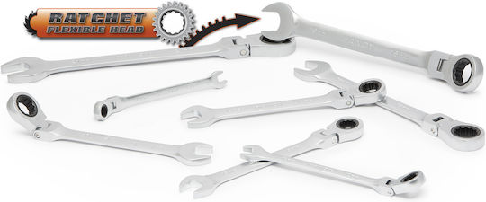Set Combination Ratchet Wrenches Articulated Neck Access In Angles Tight Spaces