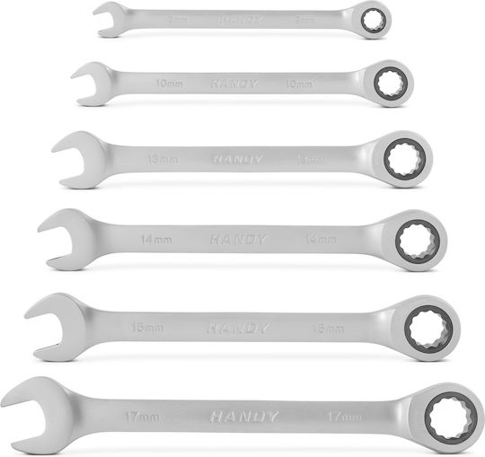 Ratchet Combination Wrench Set 8-17 Mm Chrome Vanadium Steel 6 Pieces