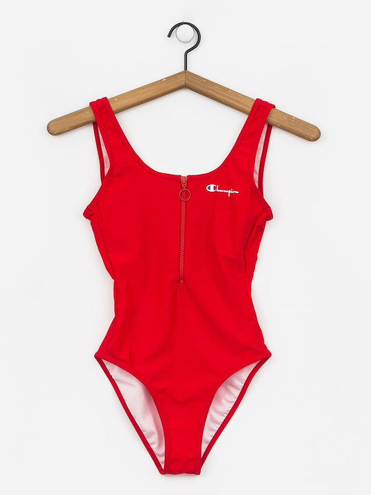Reverse Weave Swimsuit With Zipper Red