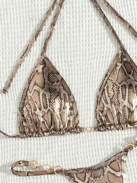 Set Bikini String Animal Print Χρυσό