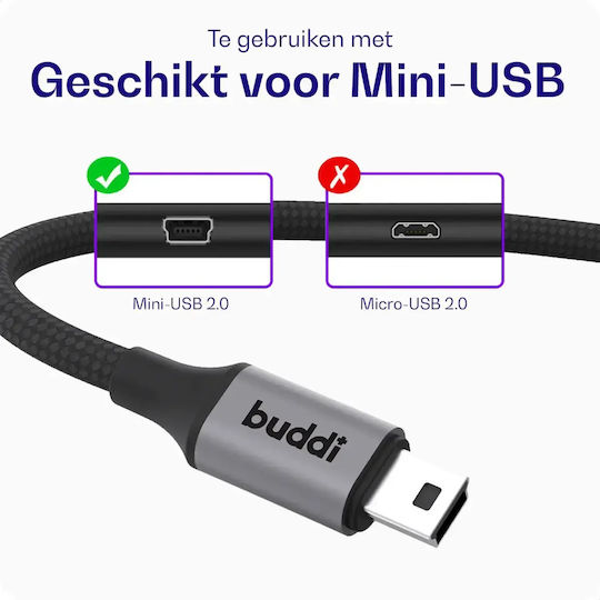 Buddi Cablu USB 2.0 USB-A Mini USB-A Negru 1m