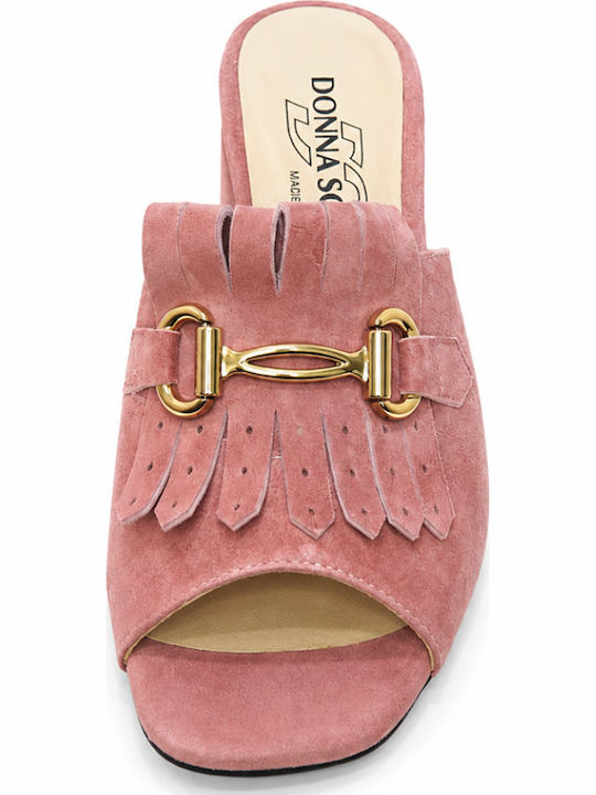 Suede Mules With Heel In Gold Colour