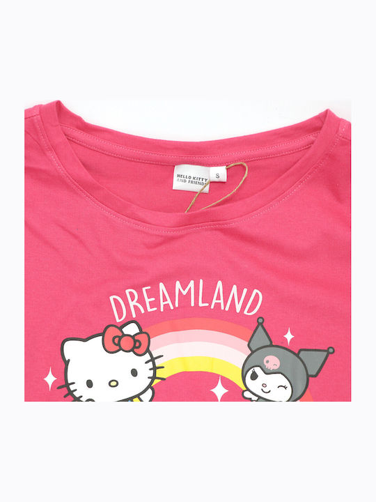 Sanrio Καλοκαιρινό Βαμβακερό Γυναικείο Νυχτικό Φούξια