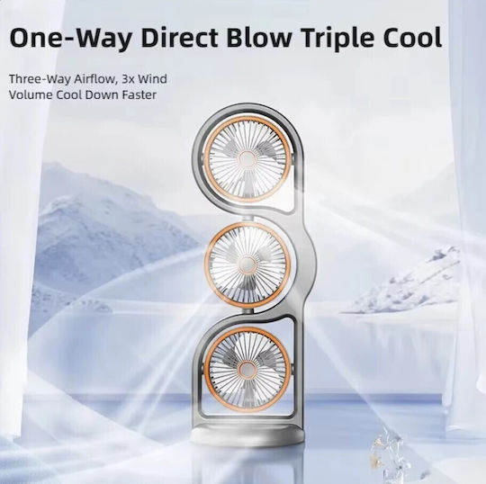 Roza Rzt3-Beige Triple Table Fan USB Rechargeable 5 Speeds LED