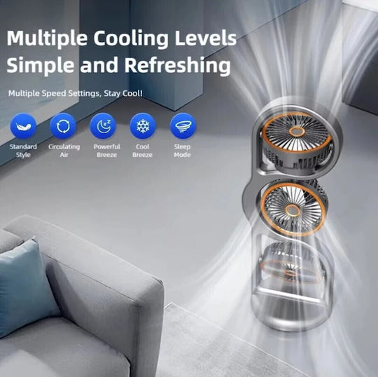 Roza Rzt3-Beige Triple Table Fan USB Rechargeable 5 Speeds LED