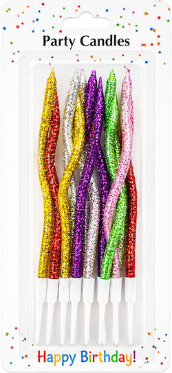 Set Wavy Birthday Candles Glitter Multicolour 12 Pieces