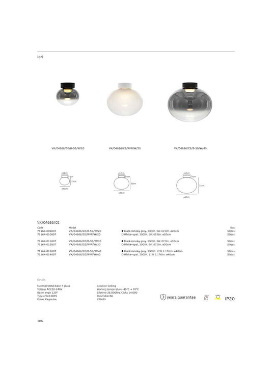 VK Lighting Πλαφονιέρα Οροφής 30εκ. Μαύρη με Ενσωματωμένο LED