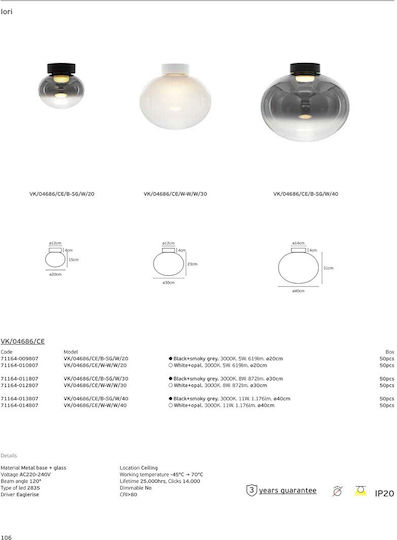 VK Lighting Plafonieră de Tavan 30cm Neagră cu LED Integrat