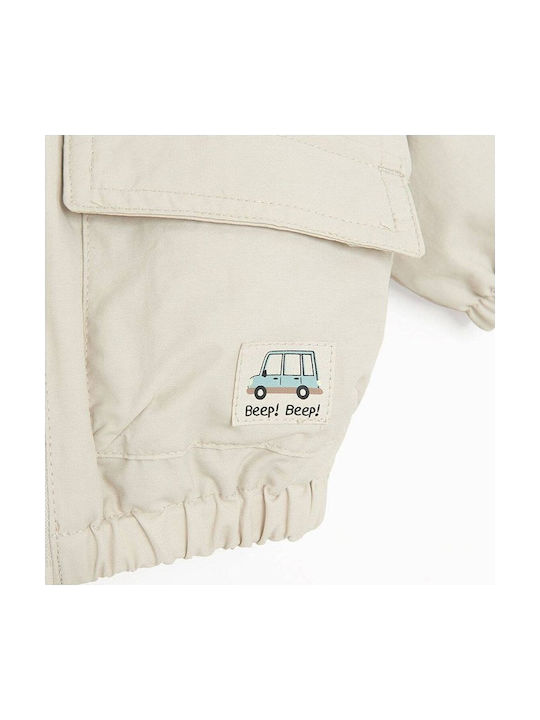 Waterproof Kids Casual Jacket with Hood Beige