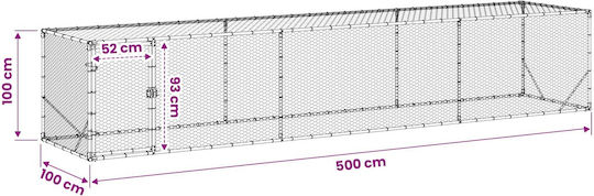 vidaXL 42042522 Κλουβί για Πτηνά από Γαλβανισμένο Χάλυβα 500x100x100εκ.