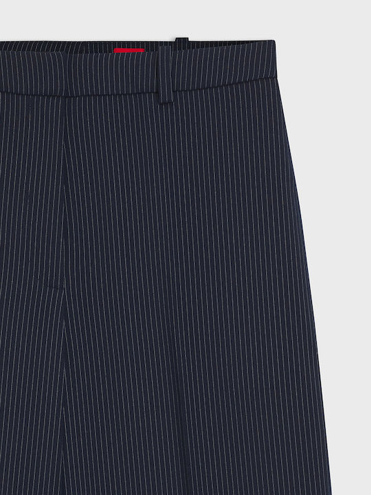 Women's High Rise Fabric Trousers in Regular Fit Striped Navy Blue
