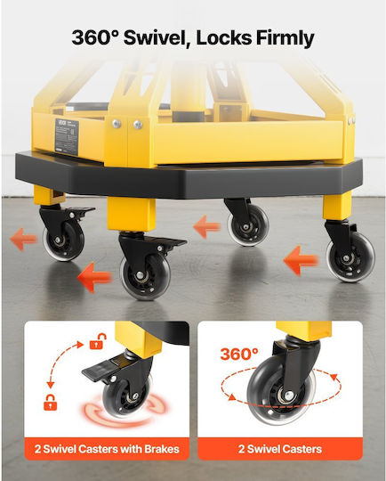 Professional Work Stool Vevor Wheels Adjustable Height 500-650 Mm 360° Rotation 150 Kg Capacity Mechanic Garage Stool Back Storage Tool Tray Professional Chair Upholstered Seat Black Yellow