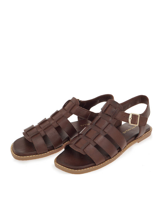 Deri Flache Damen Sandalen Braun