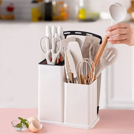 Kochgeschirr-Set Aus Silikon Mit Ständer 19 Stück Weiß