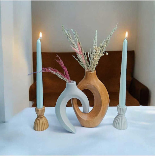 SteweHome Set Wooden Beige Vases 15x11xH21cm
