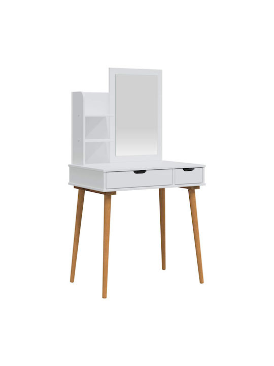 Bodenstehende Schminktisch aus Massivholz Weiß mit Spiegel 76x50x143cm