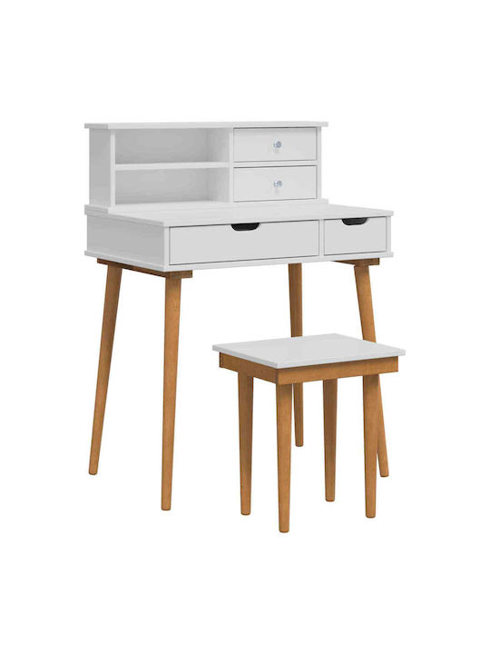 Bodenstehende Schminktisch aus Massivholz Weiß mit Spiegel 76x50x103.5cm