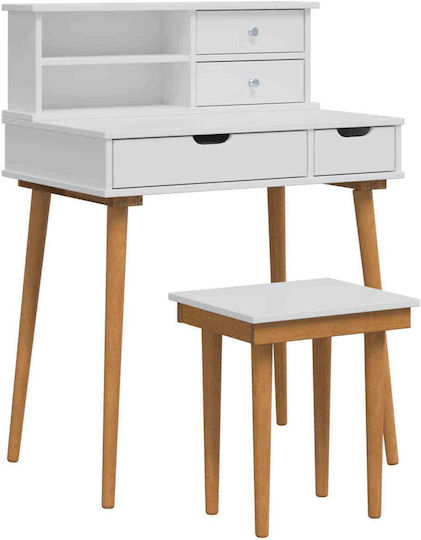 Floor-standing Makeup Dressing Table from Solid Wood White with Mirror 76x50x103.5cm