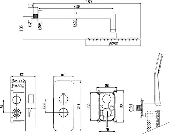 AQG Built-In Mixer & Shower Head Set for Shower Silver AQG Built-In Mixer & Shower Head Set for Shower Silver