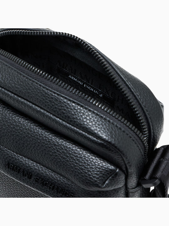 Armani Exchange Δερμάτινη Ανδρική Τσάντα Ώμου / Χιαστί Μαύρη