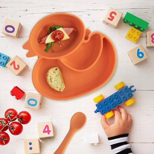 Children's Food Plate Made of Orange Silicone