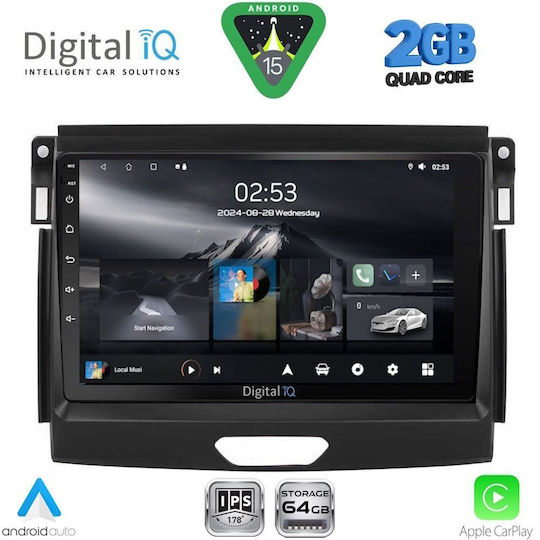 Digital IQ Car Audio System for Ford Ranger 2015-2018 (Bluetooth/USB/WiFi/GPS/Apple CarPlay/Android Auto) with 9" Touch Screen