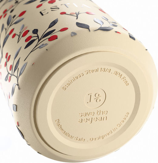 Estia Flow Save the Aegean Recyclable Thermos Bottle Stainless Steel BPA Free 500ml Bloom Beige
