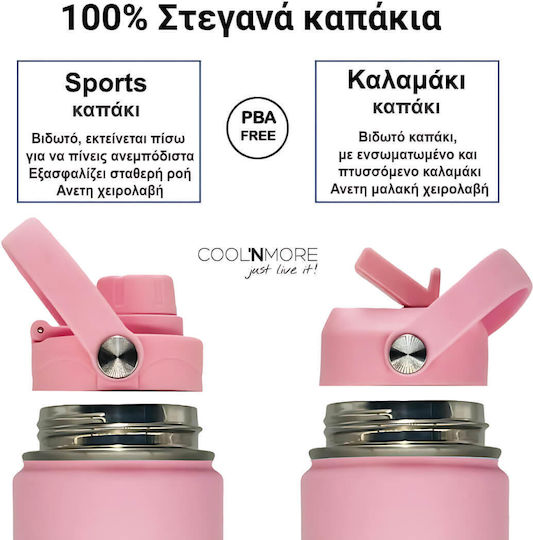 Cool'NMore Μπουκάλι Θερμός Ανοξείδωτο BPA Free 750ml Flamingo με Καλαμάκι, Λαβή, Θηλιά και Επιστόμιο