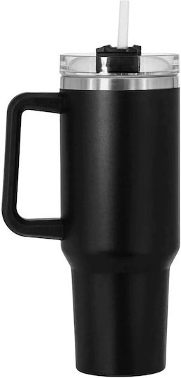 HOMie Thermos Glass Stainless Steel 1.2lt White with Handle and Straw