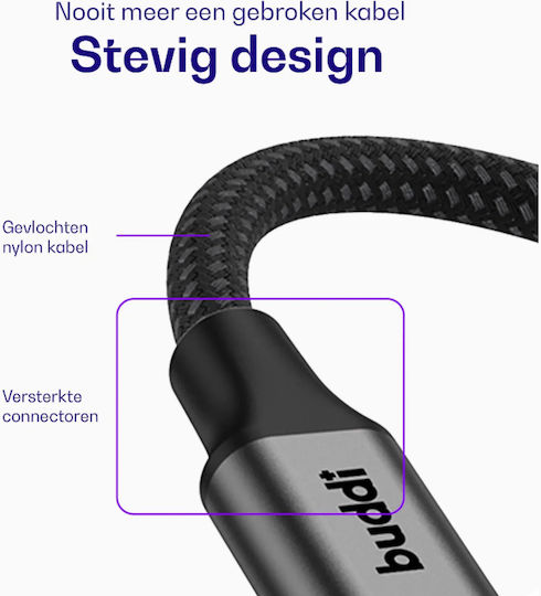 Buddi Flex Braided Cable USB-C male - mini USB-A 12W Μαύρο 1m