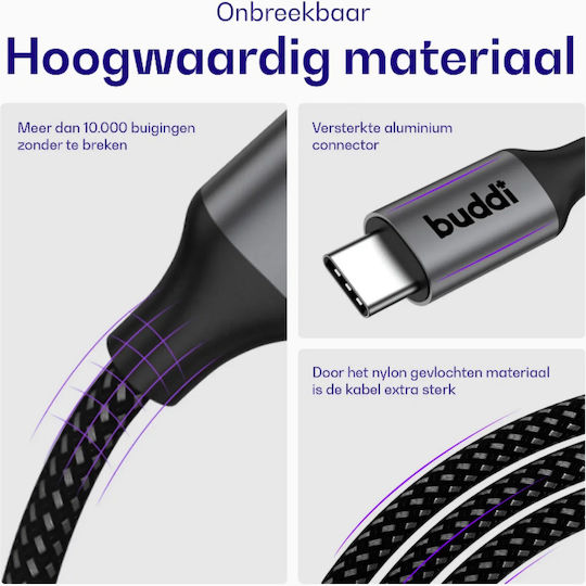 Buddi Flex Braided Cable USB-C male - mini USB-A 12W Μαύρο 1m