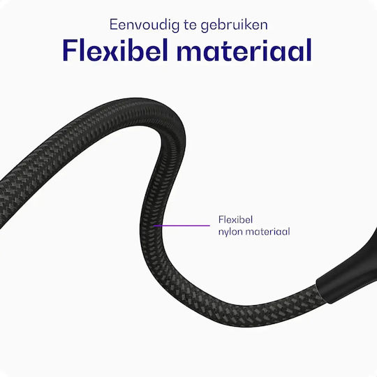 Buddi Гъвкав плетен кабел USB-C мъжки - USB-C 12W Черен 0.3m